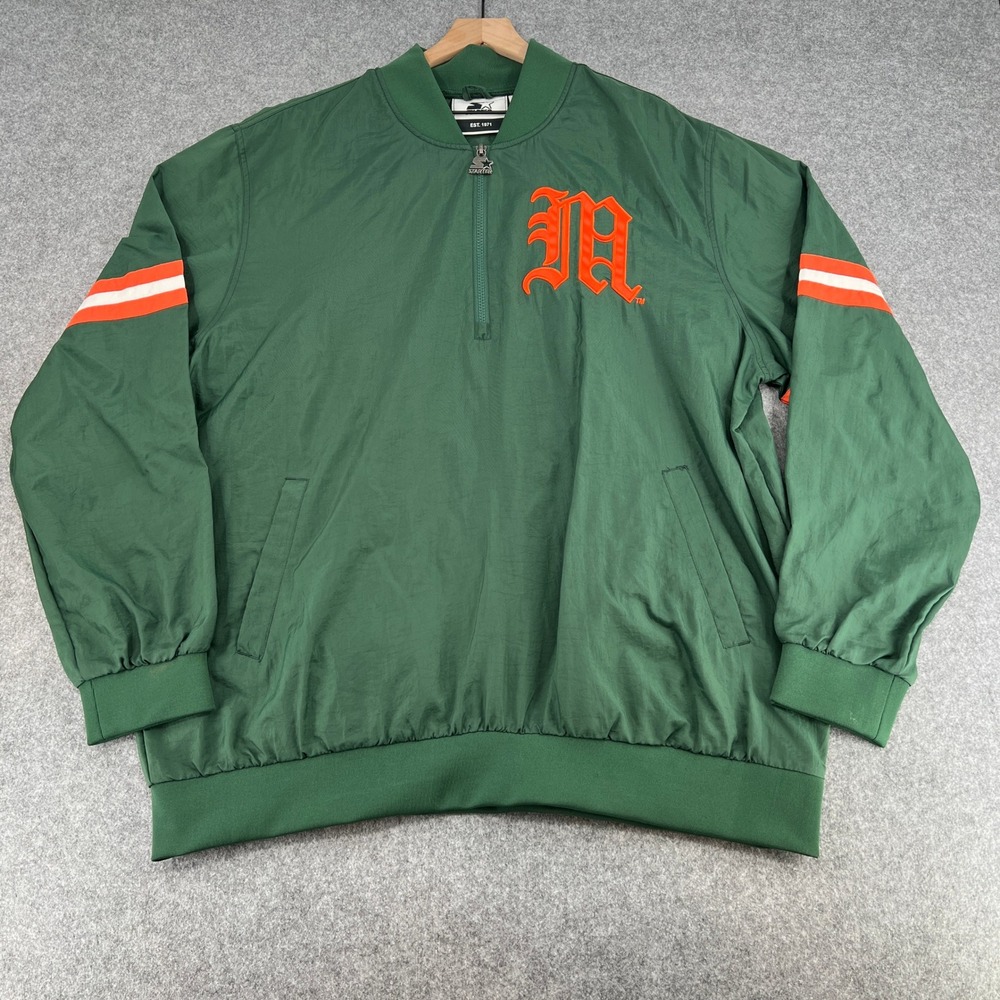 Miami Hurricanes Starter Windbreaker Mens XXL Green NCAA Football EUC
